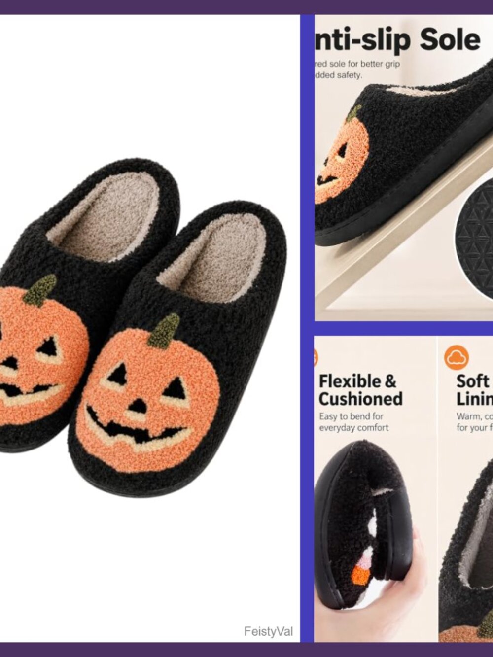 Halloween Slippers Fuzzy Plush Memory Foam House Shoes Non Slip Sole
